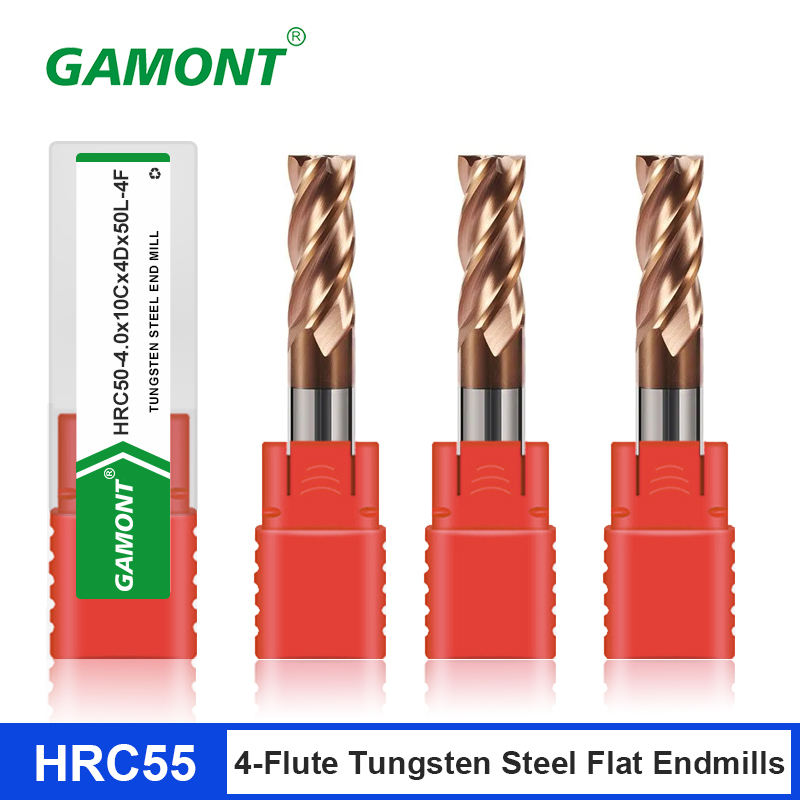 GAMONT HRC55 4-Flute Tungsten Steel Carbide Nano Coating Milling Cutter CNC Machinery Maching Special Flat Endmill Tools