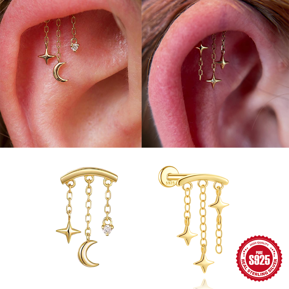 BOAKO звезда луна цепочка с кисточкой из стерлингового серебра 925 пробы блестящие для женщин серьги для пирсинга модные изящные роскошные стильные изысканные ювелирные изделия