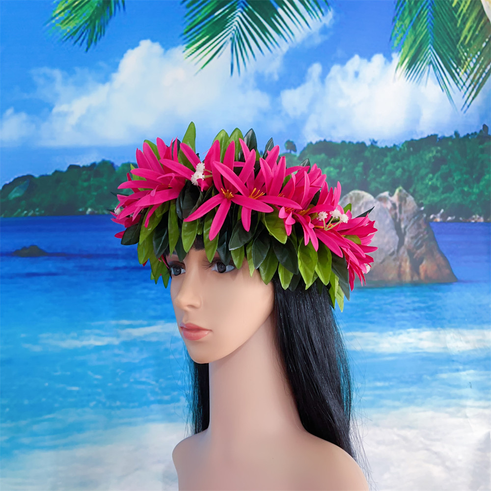Flor haku bandana leis seda expansível maile folha coroa com lírios de aranha e respiração do bebê havaiano tahitian cabeça coroa lei