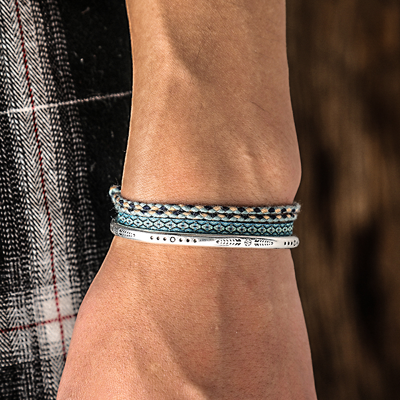 Novo estilo 925 prata tibetana c-pulseiras para mulheres homens clássico tecido à mão multi-camada combinação acessório 3 conjunto presentes 2024