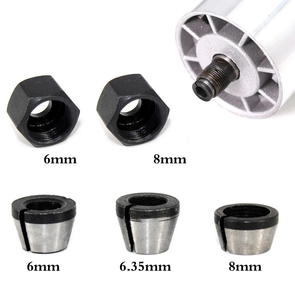 5 pçs/set 1/4 "6mm 8mm Trimmer Pinça Chuck Router Bit Shank Adaptador Para Máquina de Corte de Gravura Conversão de Mandril
