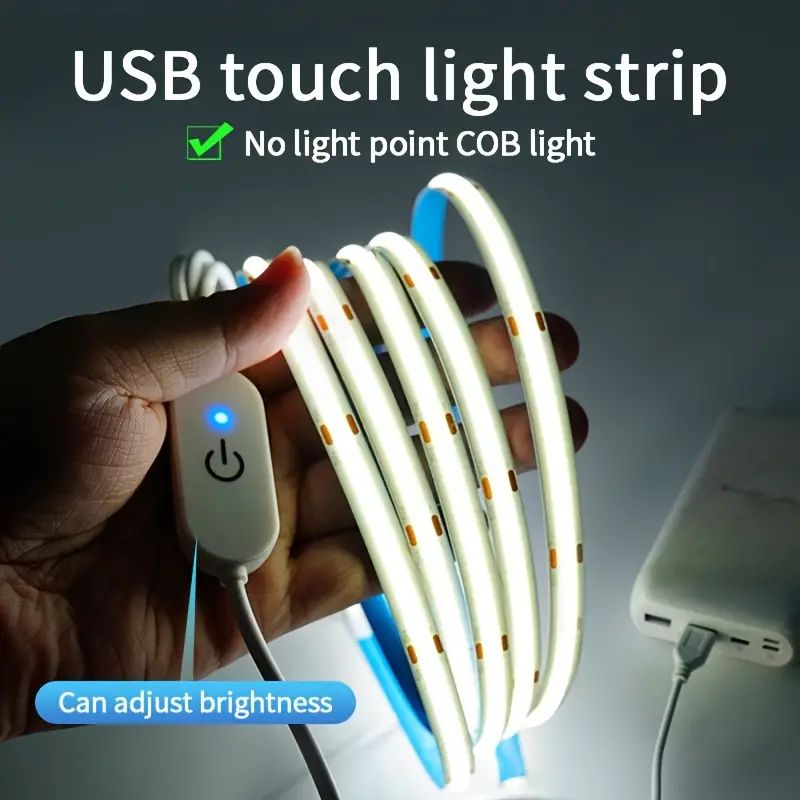 Bande lumineuse LED COB, variateur tactile, bande de diodes flexible, 5V USB, éclairage linéaire intérieur, lampe, bricolage, rétroéclairage de miroir TV, décoration murale