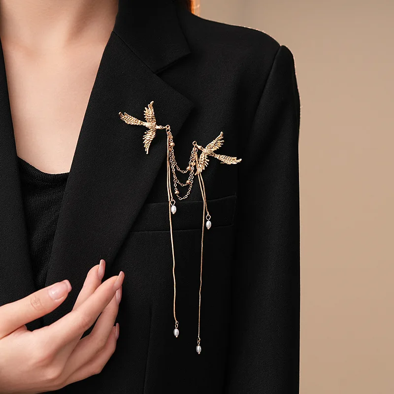 Broche de Fénix de fuego, alfileres delicados con flecos largos para mujeres y hombres, ramillete de animales y pájaros, bolsas para ropa, accesorios para fiestas