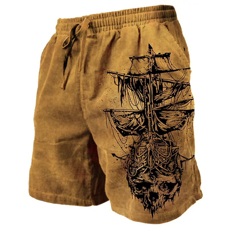 Celana Pantai Pria Cetak 3D Retro Tan Ghost Pirate Ship 2024 Celana Pendek Musim Panas Pria yang Bernapas Celana Pendek Fitness Street dengan Tali Serut