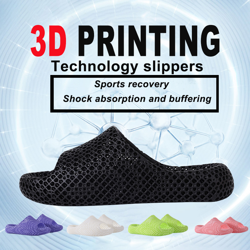 3D-Gedruckte Hohle Slipper-Schuhe Rutschfeste Geräuschlose Wasserdichte Freizeitschuhe Sport-Kissen Weiche Sandalen für Haus und Outdoor