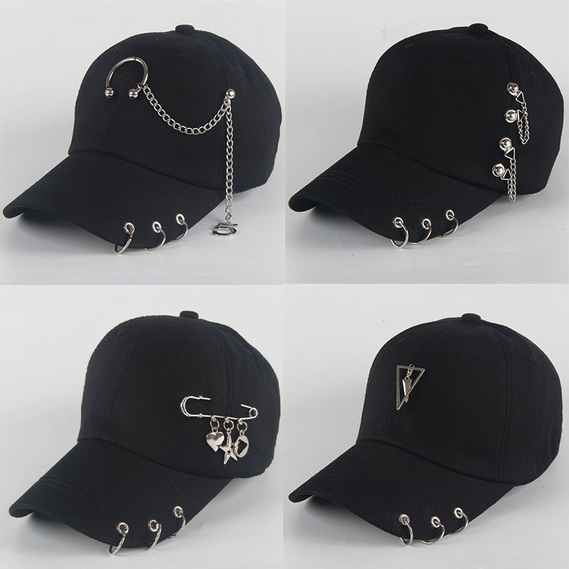 Modna bawełniana czapka z daszkiem kreatywny pierścień do piercingu czapki hip-hopowe Punk dla dorosłych dorywczo solidna regulowana czapka typu snapback unisex Gorra