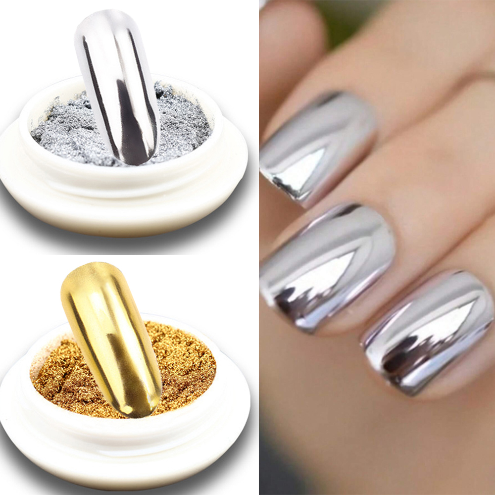 1 tarro de polvo de uñas cromado con espejo metálico, láser holográfico, plateado, dorado, para frotar uñas, pigmento brillante, esmalte de Gel UV, polvo de espejo