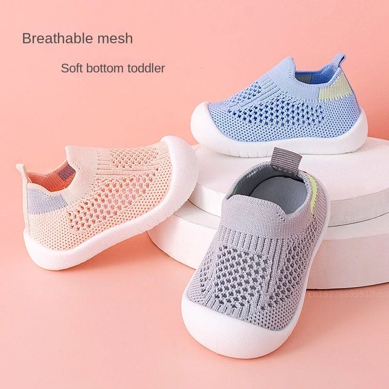 ฤดูใบไม้ผลิฤดูร้อนรองเท้าเด็กวัยหัดเดินBreathableถักเด็กรองเท้าผ้าใบSlip-Onรองเท้าเทนนิสหญิงนุ่มลื่นรองเท้าสบายๆ