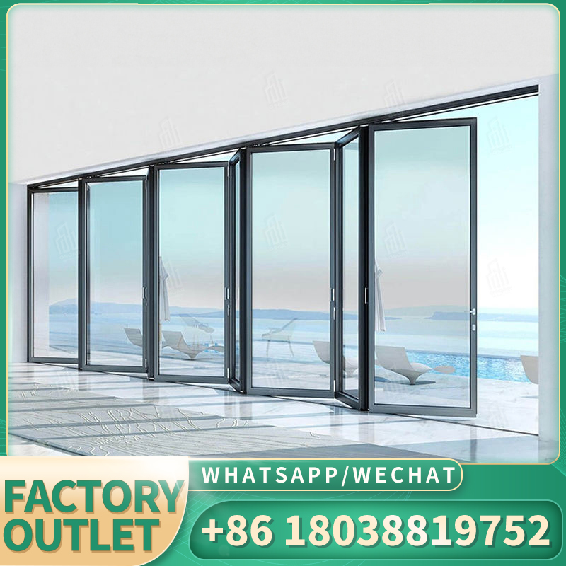 Gran oferta americana, puerta plegable de aluminio, puerta plegable de vidrio, diseño moderno, puerta plegable interior negra