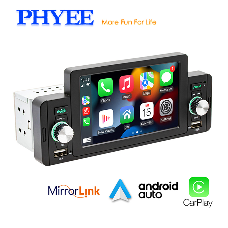 1 Din 5 "Radio de coche Apple CarPlay Android Auto, manos libres Bluetooth 5,1, entrada de cámara de marcha atrás unidad central de reproductor USB/FM/MP5 F160C