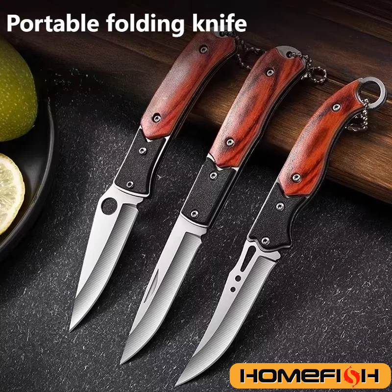 Cuchillo plegable compacto con hoja de acero inoxidable duradera, herramienta de supervivencia multifuncional para acampar