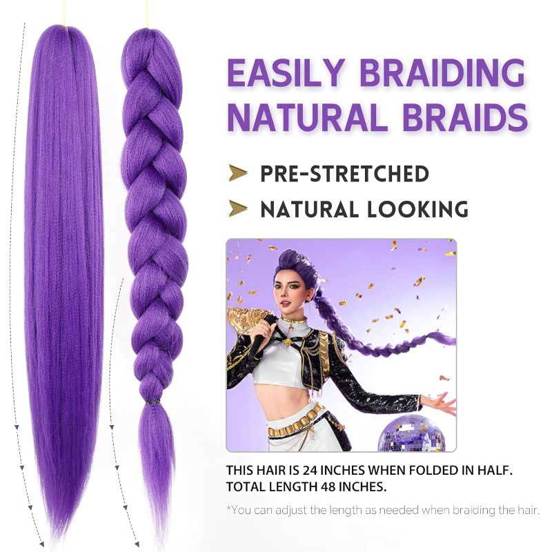 2 pçs festa sintético roxo trança de cabelo longo em linha reta diy trançado rabo de cavalo peruca acessórios de cabelo feminino para festa de palco