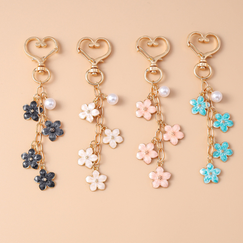 Aihua Y2K Cute Plant Keychain Enamel Sakura Flower Keyring For Women Girl Handbag Pendant Car Key Holder DIY Jewelry Gifts