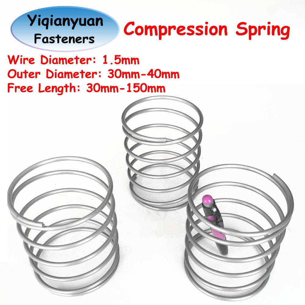 Yiqianyuan - 2 resortes de compresión de acero inoxidable SUS304, diámetro del alambre 1,5 mm, diámetro exterior 30 mm-40 mm, longitud libre 30 mm-150 mm