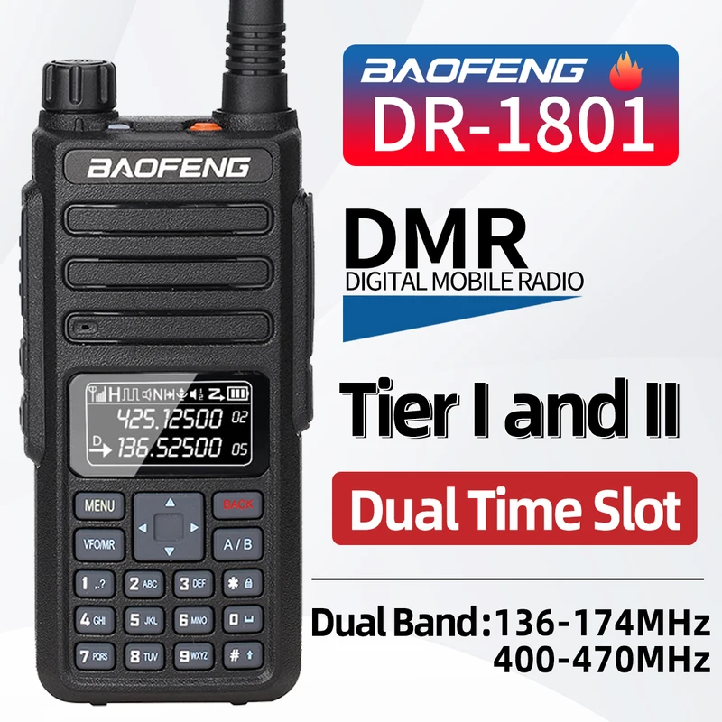 Baofeng-walkie talkie dr-1801,tier 1, 2,デュアルタイムスロット,デジタルDM-1801,更新されたuvデュアルバンド,136-174, 400-470mhz,dmrラジオ