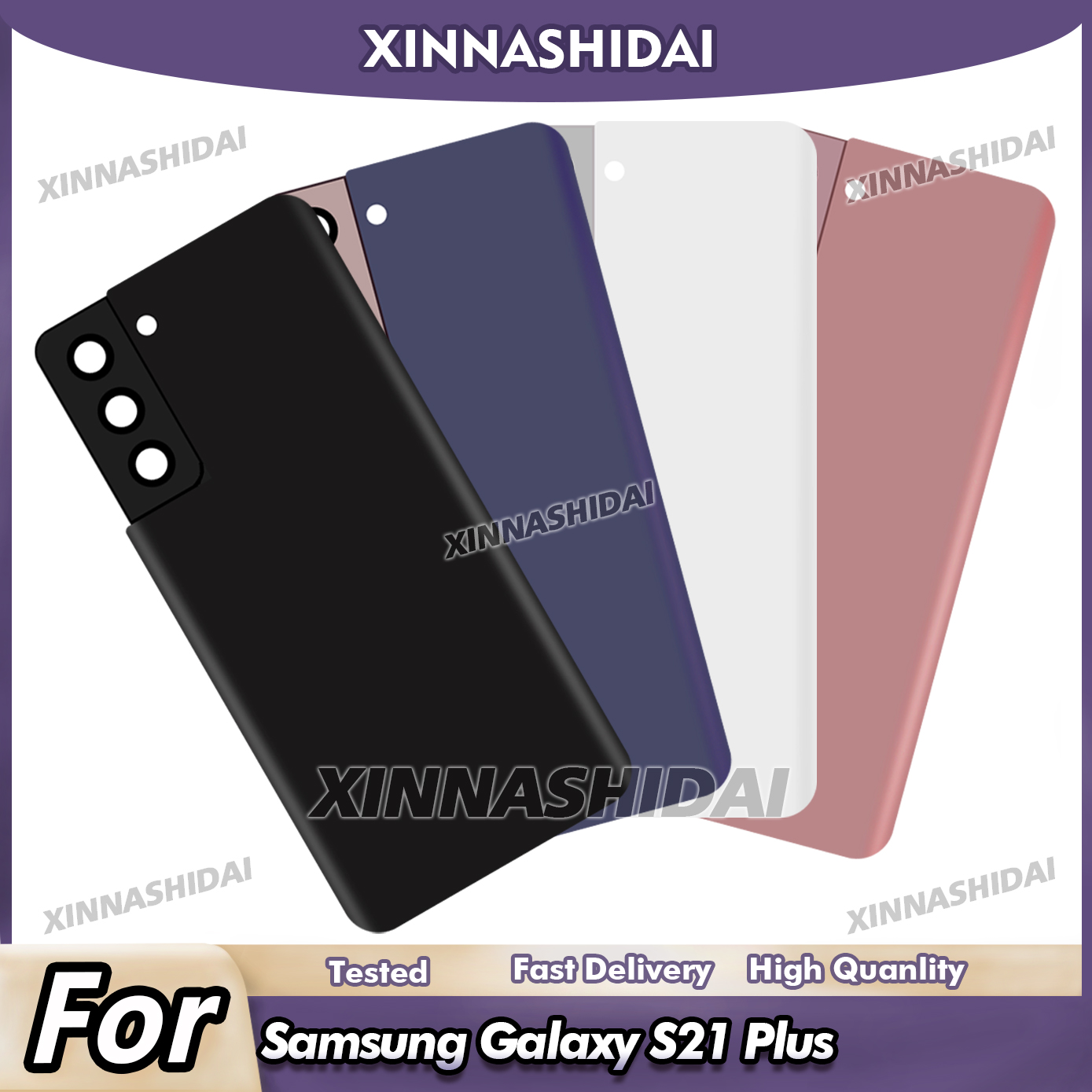 Cubierta de batería de vidrio de alta calidad para Samsung Galaxy S21 Plus, tapa trasera, funda carcasa trasera con pegatina adhesiva para lente de cámara