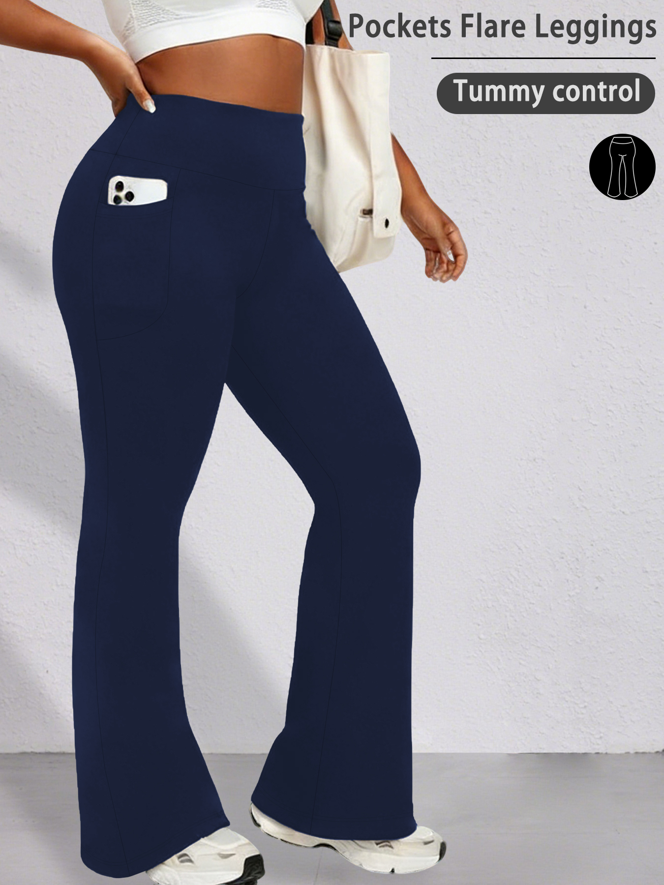Pantaloni svasati a vita alta da donna super morbidi con tasche per il controllo della pancia, non trasparenti per yoga, corsa, casa casual