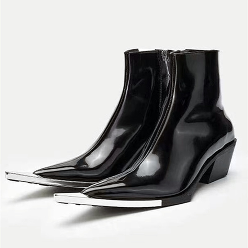 Luxe metalen decoratie puntige neus Chelsea laarzen dames sexy zwart lederen zijrits designer laarzen 2025, herfst chunky hak laars