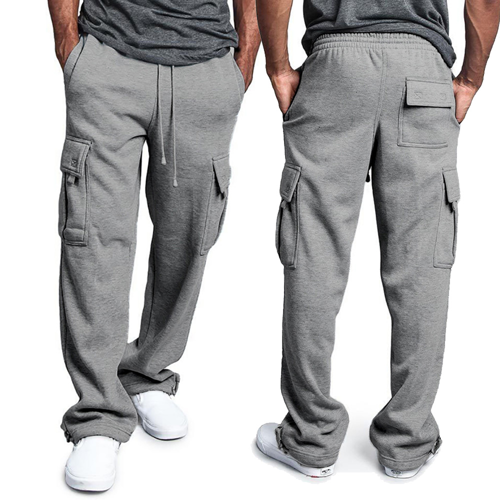 Pantalones de chándal de Ajuste Recto para hombre, ropa de calle para deportes y Joggers, pantalones largos holgados de gran tamaño con cordón, pantalones con múltiples bolsillos
