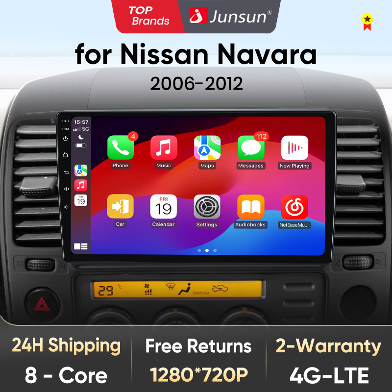 Junsun v1 sem fio carplay androidauto rádio para nissan navara 2006 2007 2008-2012 4g sistemas inteligentes do carro 2din autoradio gps