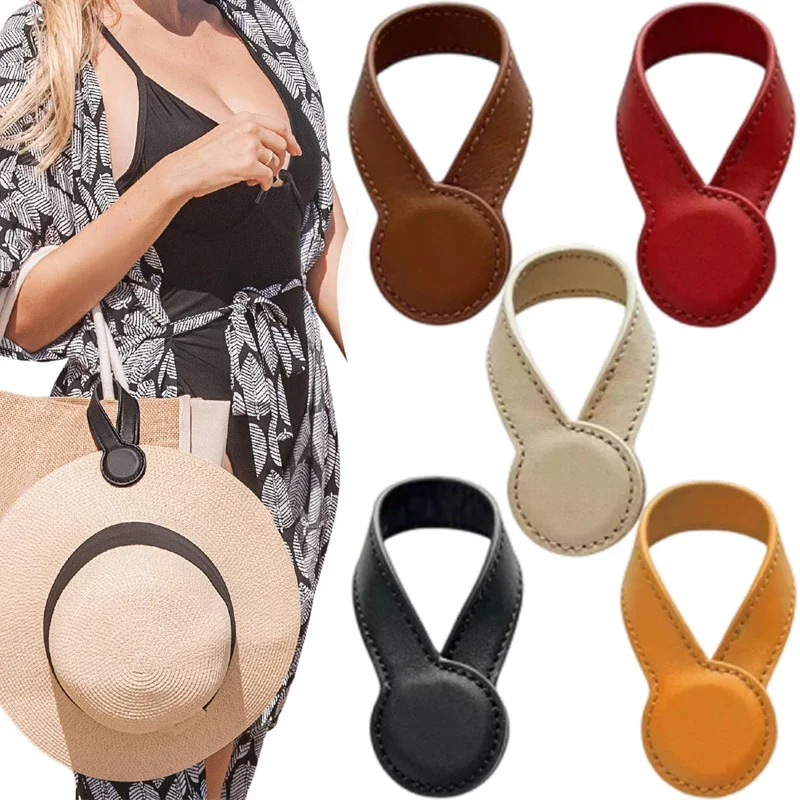 Clip Magnético para Sombrero, Soporte para Sombrero en Bolsos, Mochilas y Equipaje, de Cuero PU, con Hebilla Metálica, Accesorio de Viaje