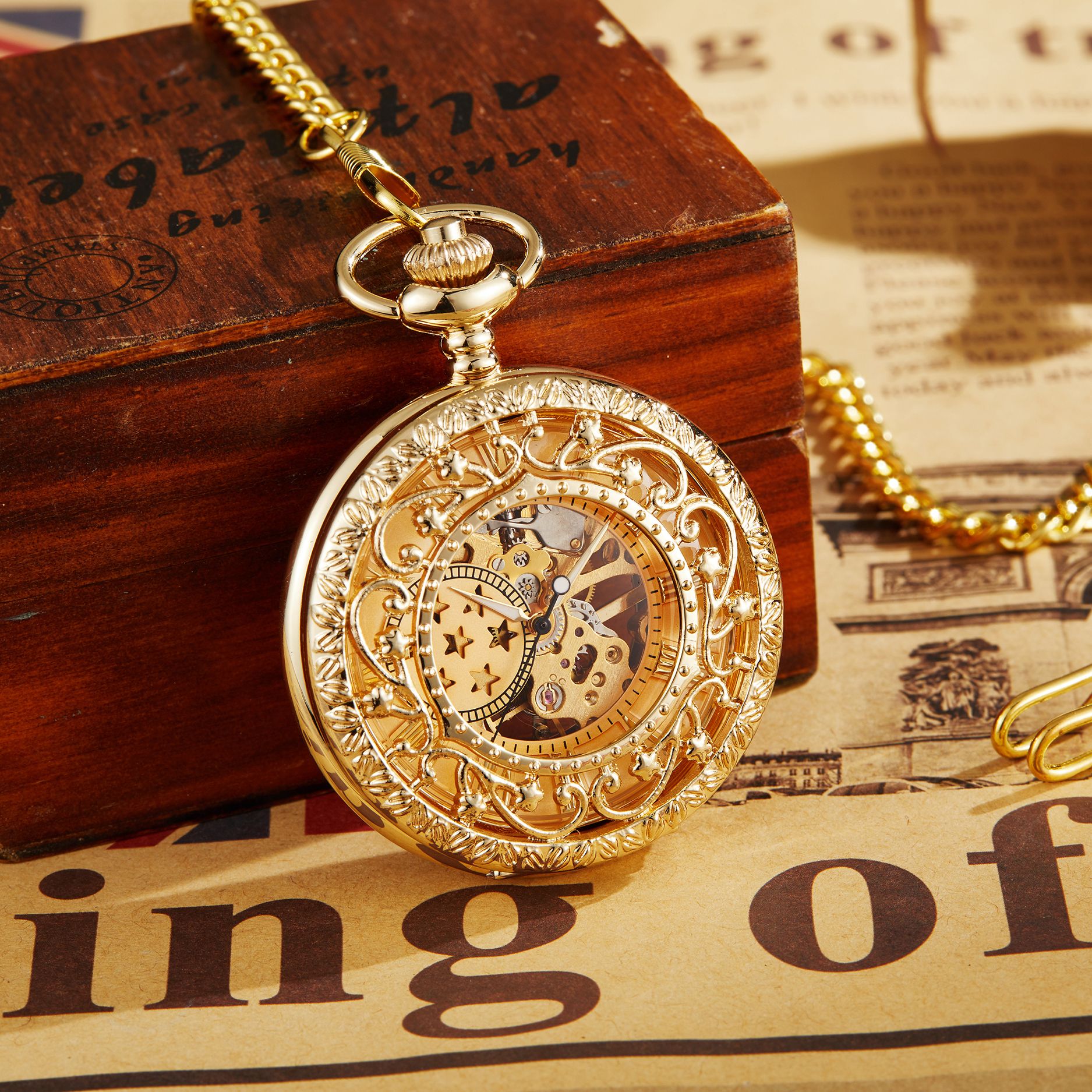 Reloj de bolsillo mecánico Steampunk Vintage con cadena hueca, reloj colgante bobinado a mano, reloj de collar de bronce dorado para hombres y mujeres, regalo