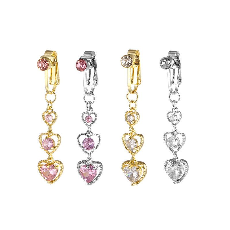 Faux gefälschte Bauch Piercing Edelstahl Herz Anhänger Clip auf Nabel Nabel exquisite Knorpel Ohrring Clip langen Schmuck