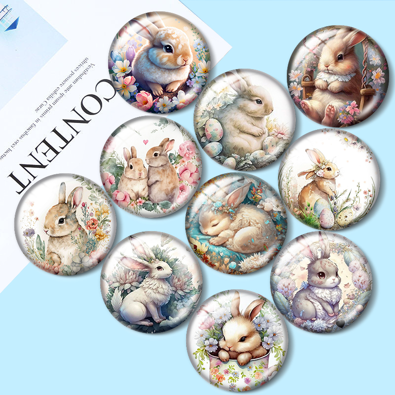 Lukisan seni bunga hewan Rabbit10pcs 12mm/16mm/18mm/25mm bulat foto kaca Cabochon Demo datar kembali membuat temuan