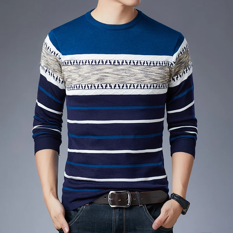 Suéter pulôver de manga comprida para homens da moda casual outono e inverno camisa de malha de manga comprida para homens