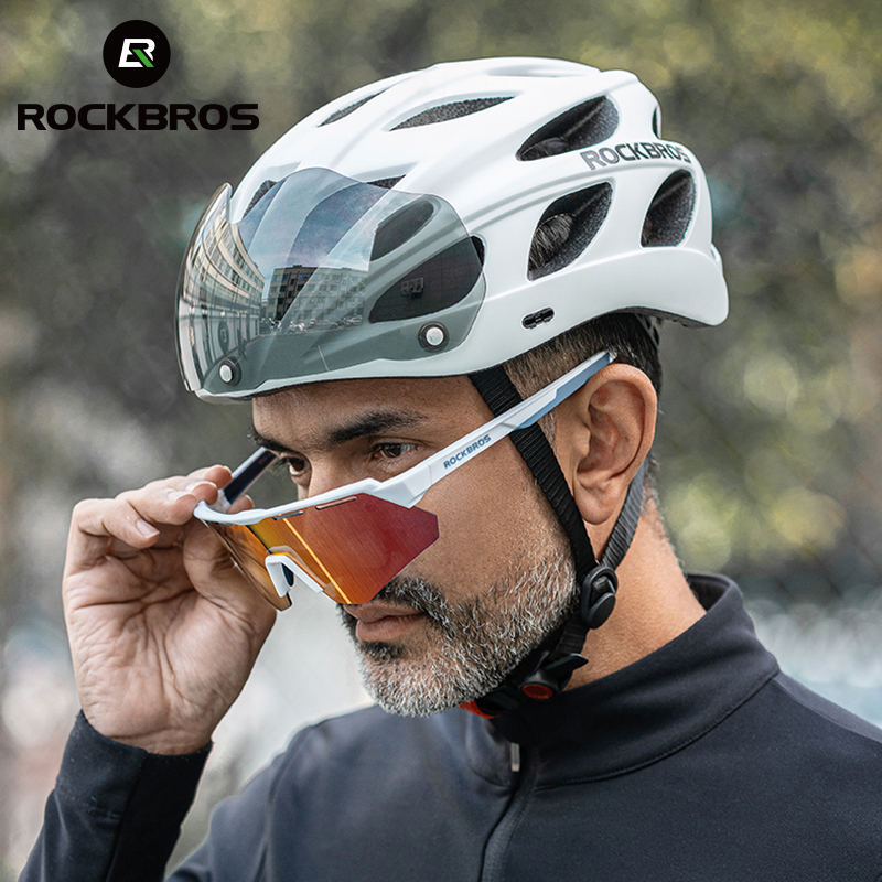 ROCKBROS Casque de cyclisme léger intégré protection de la tête casque de sécurité avec lunettes pour hommes et femmes casque de VTT et de route