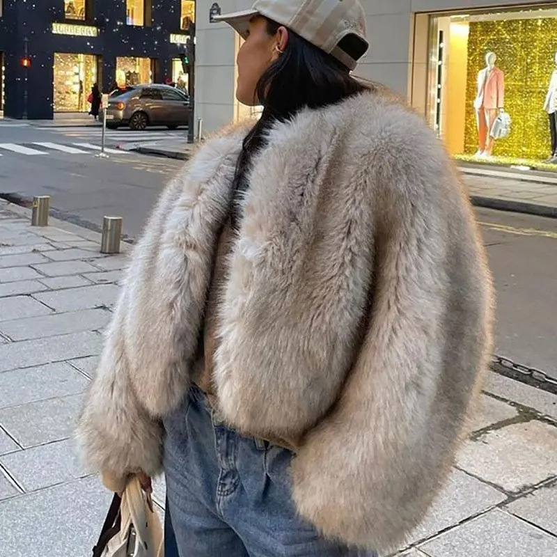Lconic Street Fashion Элитный бренд Gardient Укороченное укороченное пальто из искусственного меха Женская зимняя популярная крутая пушистая короткая меховая куртка для девочек