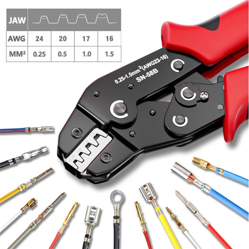 Juego de Herramientas de Engarzado con Trinquete para Terminales Dupont JST MOLEX de Barril Abierto, Terminales Dupont Molex JST TE y Pines EPC PCIE SATA SN-58B