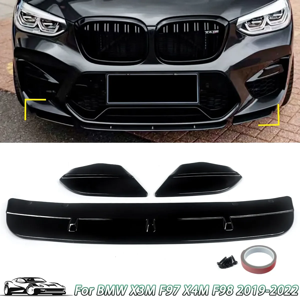 Voor Bmw X 3M F97 X 4M F98 2019-2022 Voorbumper Spoiler Lipgloss Zwart/Koolstofvezel Look Auto Onderste Splitterplaatblad