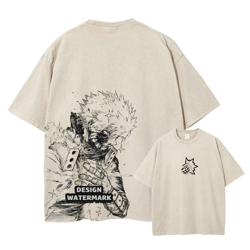 Anime Bakugou Katsuki T-shirt Mijn Hero Vintage Gewassen Tops Tees Harajuku Manga Korte Mouw Oversized T-shirt 100% Katoen