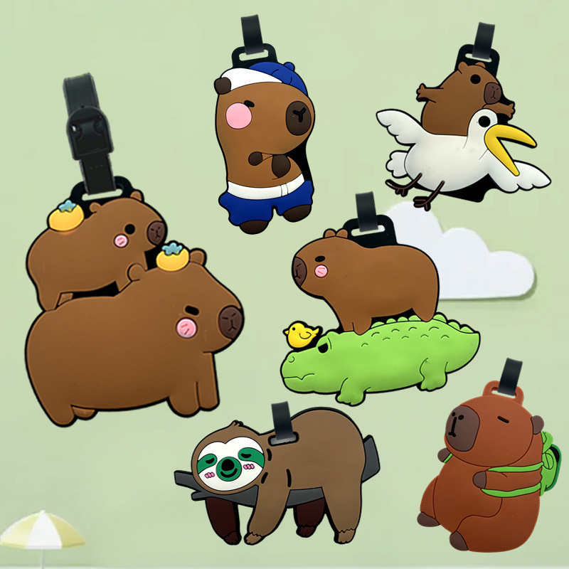 Travel accessories, luggage tags, cartoon capybara, PVC luggage, ID card, address holder, luggage boarding tag, portable tag