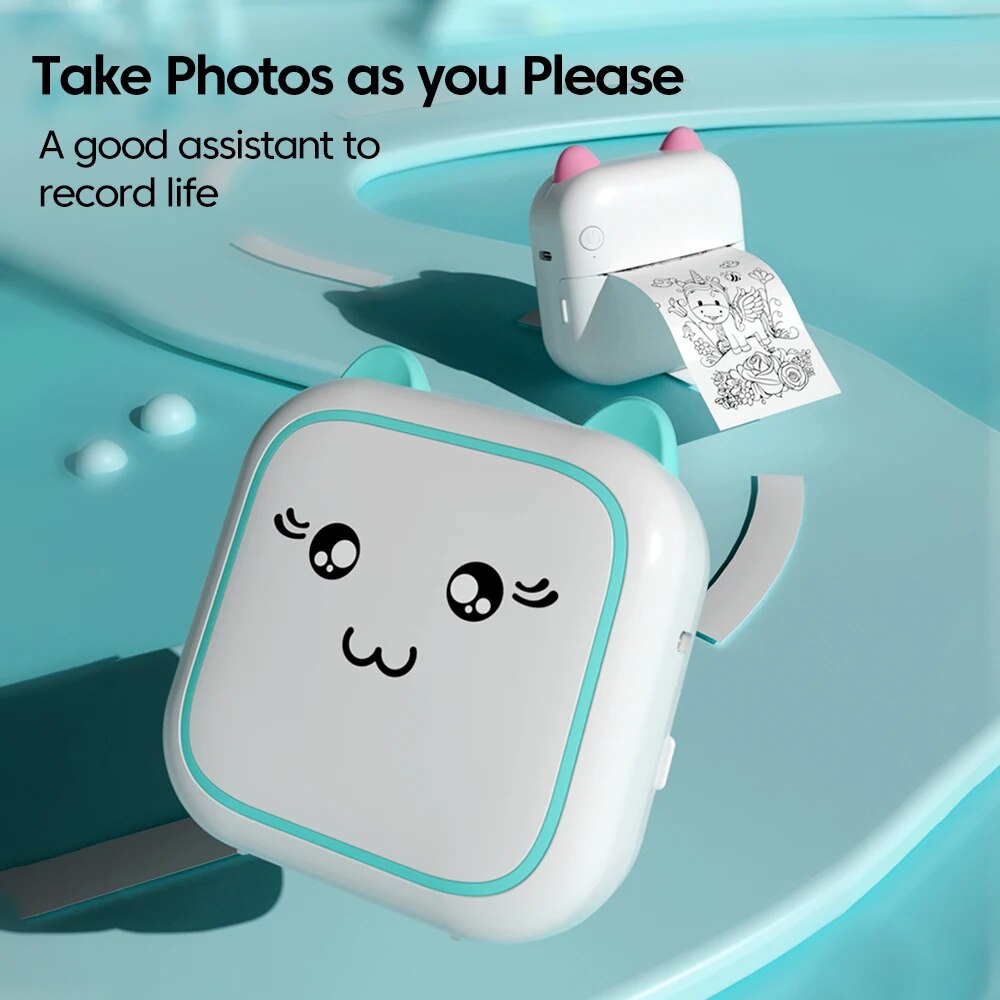 Mini impresora, impresora térmica Impresora de pegatinas portátil sin tinta Compatible con IOS y Android, etiquetas de impresión fotográfica inalámbrica
