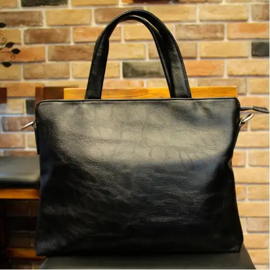 Business Black Men's Briefcase PU Leather Handbag For Documents Luxury Shoulder Messenger Bag Horizontal Man Laptop Bag bolsa 가방
