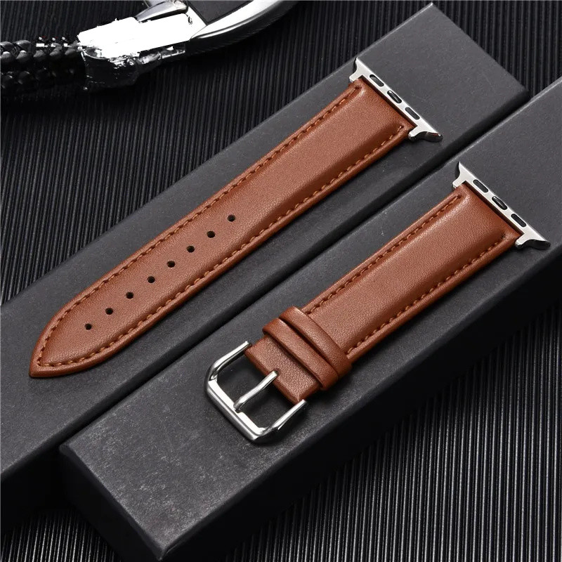 Calfskin Leather Watchband 38mm 40mm 41mm for IWatch 10 9 8 7 6 5 4 3 SE Replace Wrist Strap 42mm 44mm 45mm 46mm for Apple Watch