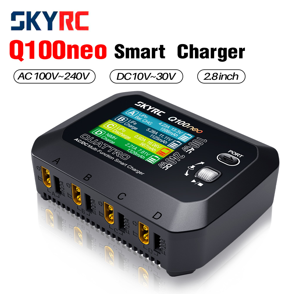 SKYRC Q100neo AC/DC Multifunktions-Smart-Ladegerät 2,8 Zoll 100W DC 240W für LiPo/LiHV/LiFe/Lilon/NiMH/NiCd/Pb Akku-Ladegerät