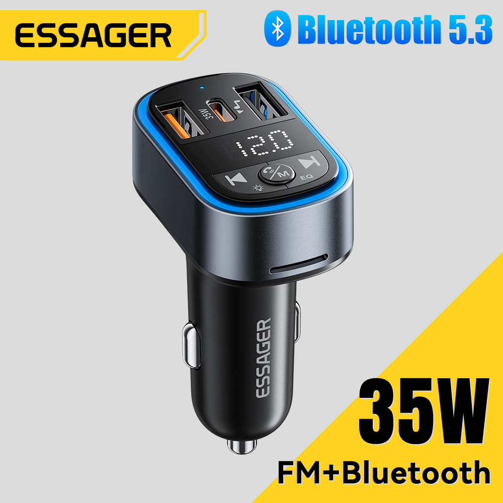 Transmiter FM Essager Bluetooth 5.3 35W Ładowarka Samochodowa USB Typu-C z Podwójnymi Portami PD QC Radio Aux Odtwarzacz Muzyki MP3 na Kartę TF/Pamięć USB