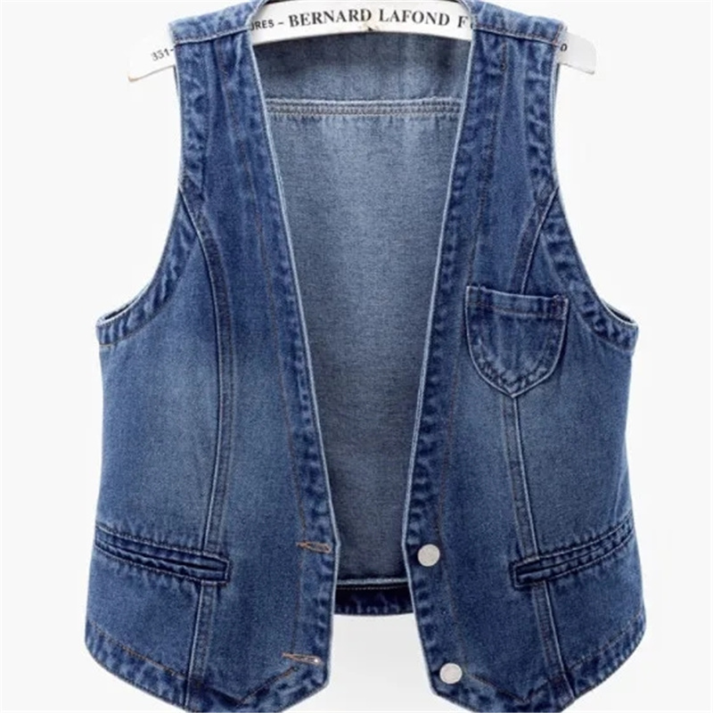Chaleco vaquero de moda para Mujer, ropa de calle con cuello de pico, Chaleco de verano de talla grande, Tops vaqueros, chaqueta sin mangas, Chaleco para Mujer 6XL