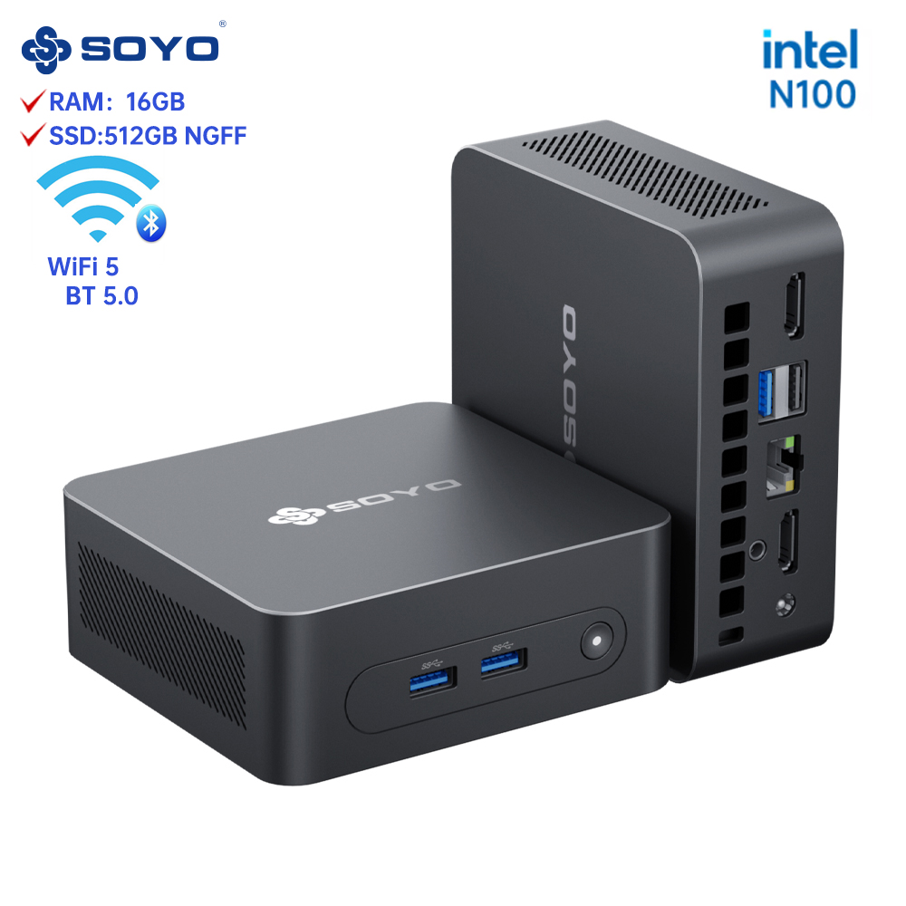 SOYO M2PLUS2 มินิพีซี: RAM 16GB, 512GBSSD, IntelCeleron N100, Windows 11 Pro - กะทัดรัดและเหมาะสําหรับบ้าน, ธุรกิจและการเล่นเกม