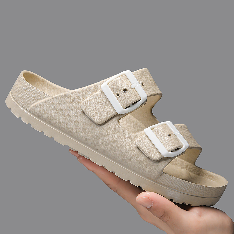 Zapatillas deslizantes clásicas de verano para mujer, sandalias de playa sin cordones con doble hebilla, cómodas y ligeras EVA