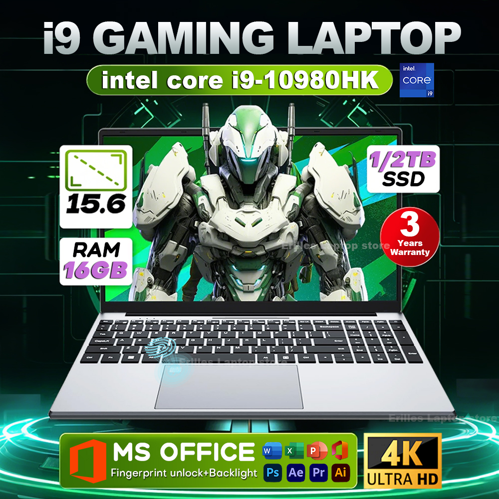 Laptop 15,6 cala Intel Core i9 10980HK Windows 11 PC dla graczy 16GB RAM 512GB 1TB 2TB SSD laptop Odcisk palca Podświetlenie klawiatury Komputer