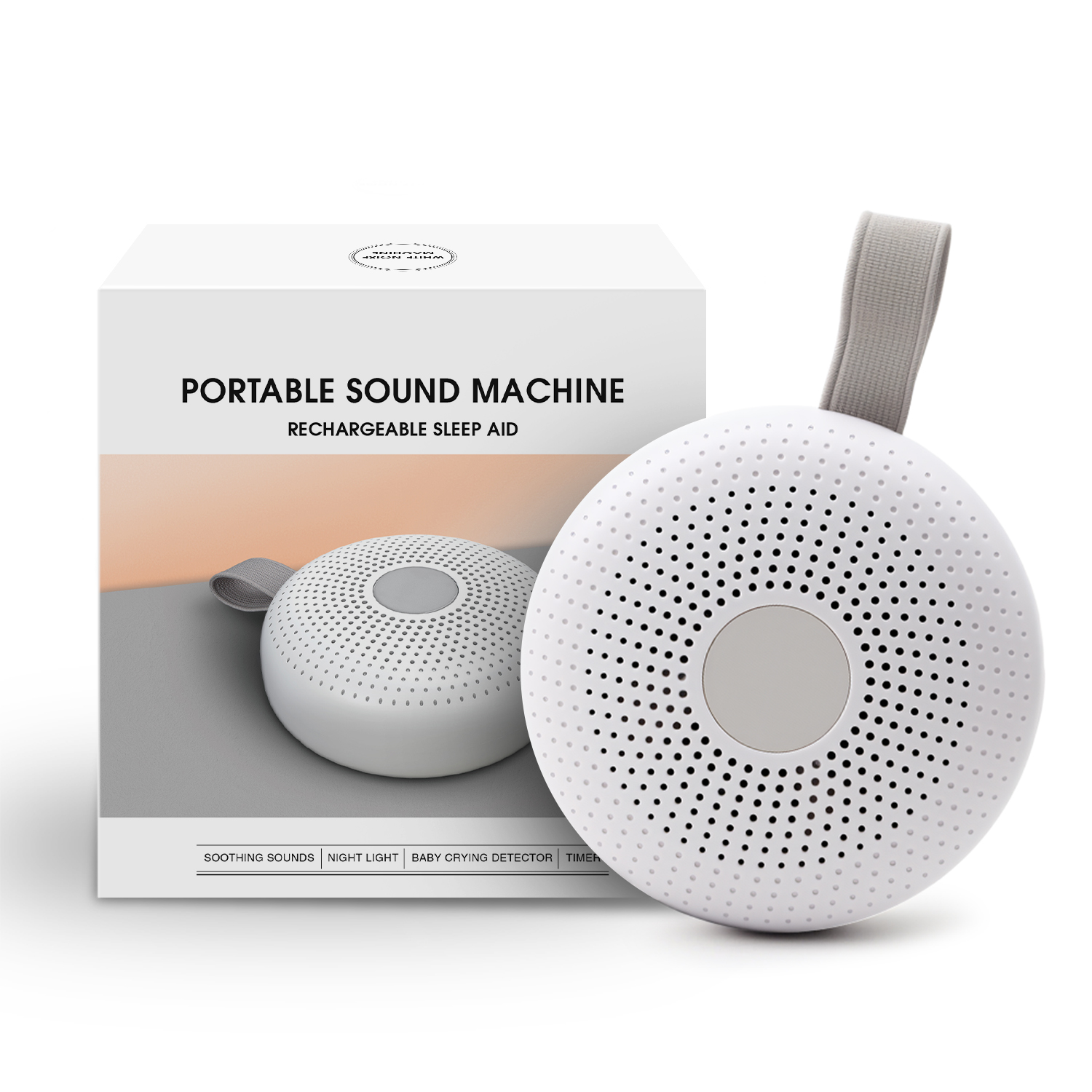 Máquina portátil de ruído branco para bebês e adultos, com 15 sons, detecção inteligente de choro, luz noturna, temporizador, presente para recém-nascidos