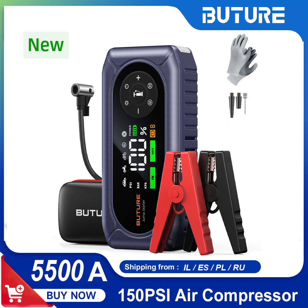 BUTURE 5500A Jump Starter Mobil BC02 Power Bank Portabel Pompa Udara 150PSI Booster Darurat Aki Mobil Starter Mobil