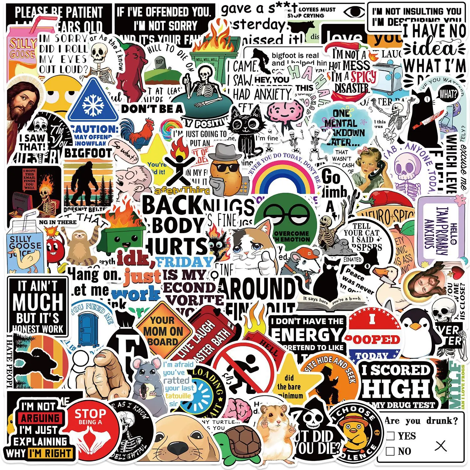50/100PCS Funny Prank Meme Stickers Graffiti Cartoon Toys Decals DIY Skateboard Notebook Fridge Helmet Waterproof Sticker