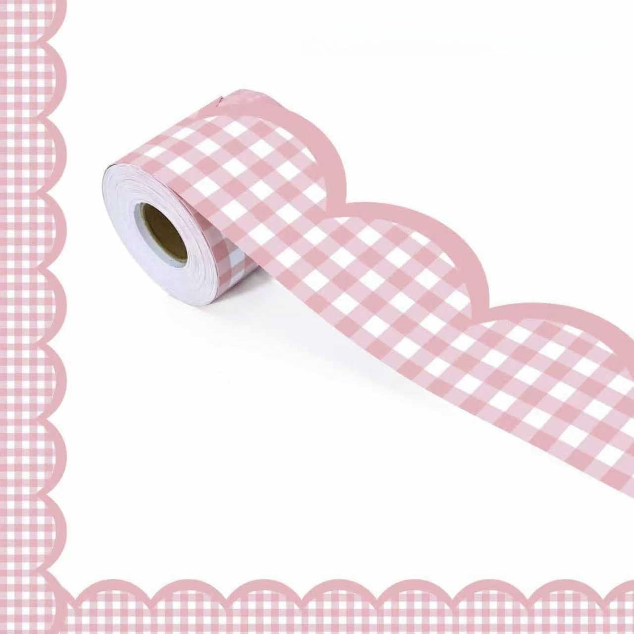 Pink Borders Bulletin Board Decoration Spring Plaid Checkerboard Scalloped For Mother's Day Baby Shower Holiday School Office