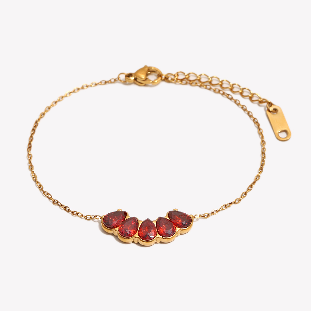 E.B.belle gelang rantai cantik minimalis, gelang pesona bentuk setengah bunga zirkonia kubik merah Garnet gratis noda tahan air