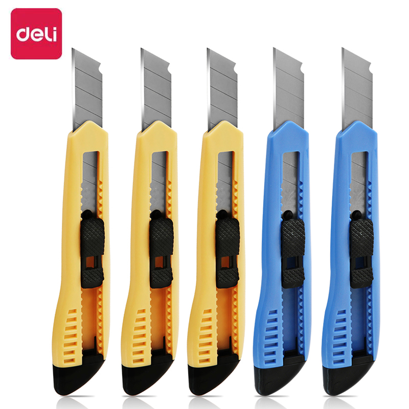 Deli Utility Knife Retractable 18mm SK5 Metal Blade Cutter for Home School Supplies Art Craft Paper Box Cutting Knife Tool